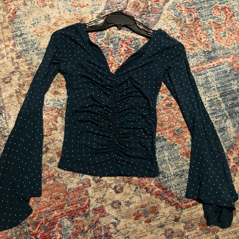 We The Free Dark Teal Polka Dot Blouse